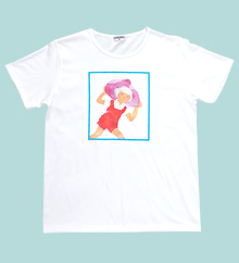 赤い胸当てズボンの少女